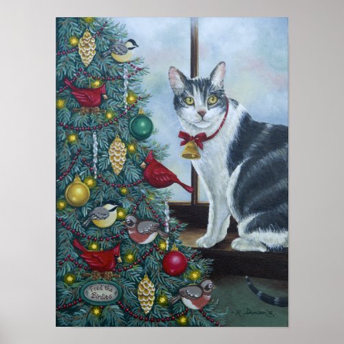 0417 Cat  Christmas Tree Art Print
