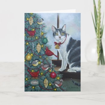 0417 Cat & Christmas Tree Birthday Card by RuthGarrison at Zazzle