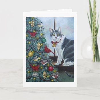 0417 Cat & Christmas Tree Greeting Card by RuthGarrison at Zazzle