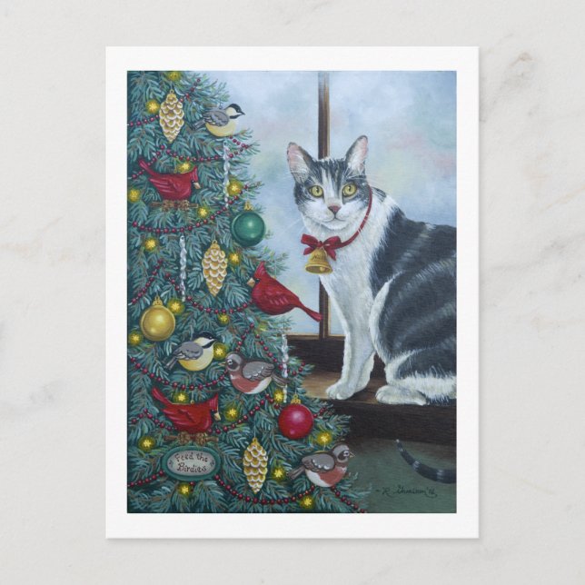 0417 Cat & Christmas Tree Postcard (Front)