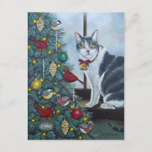 0417 Cat & Christmas Tree Postcard