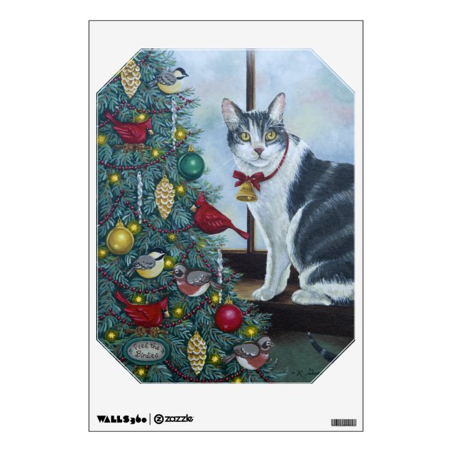 0417 Cat & Christmas Tree Wall Decal (Front)