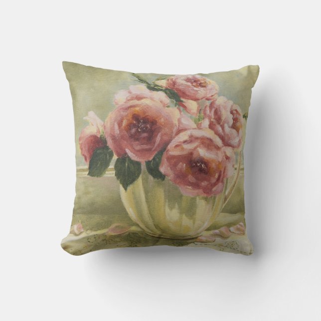 0437 English Roses in Pitcher Throw Pillow (Front)