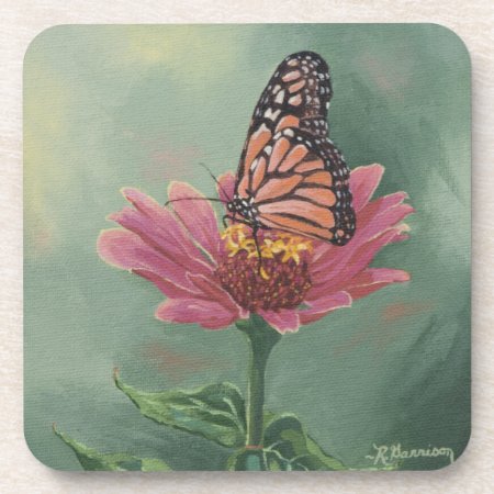 0465 Monarch Butterfly On Zinnia Coaster