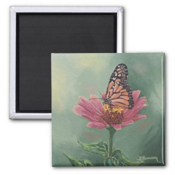 0465 Monarch Butterfly On Zinnia Magnet by RuthGarrison at Zazzle