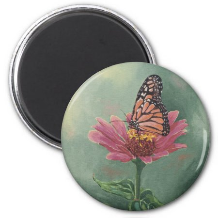 0465 Monarch Butterfly On Zinnia Magnet