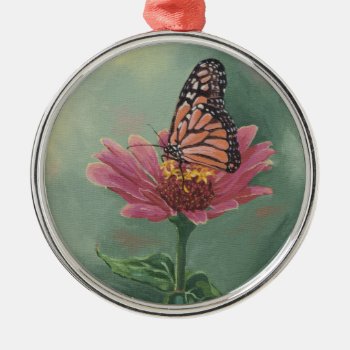 0465 Monarch Butterfly On Zinnia Metal Ornament by RuthGarrison at Zazzle