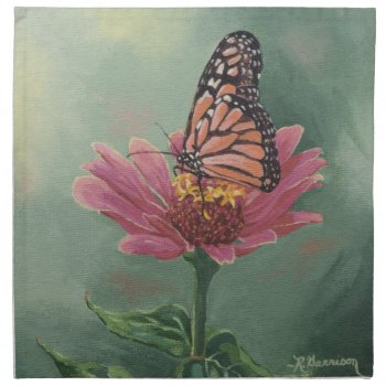 0465 Monarch Butterfly On Zinnia Napkin by RuthGarrison at Zazzle