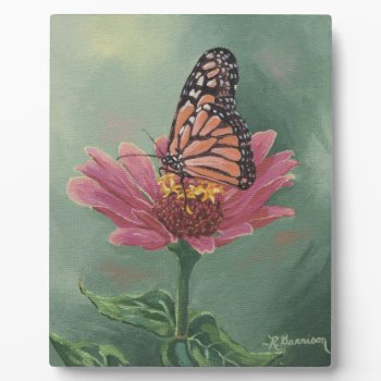 0465 Monarch Butterfly On Zinnia Plaque by RuthGarrison at Zazzle