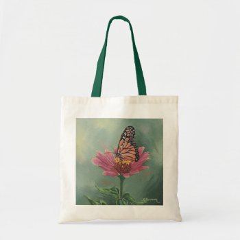 0465 Monarch Butterfly On Zinnia Tote Bag by RuthGarrison at Zazzle