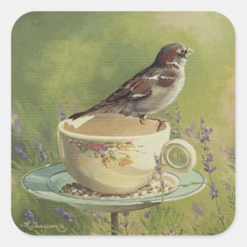 0470 Sparrow Square Sticker by RuthGarrison at Zazzle