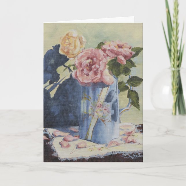 0476 English Roses in Blue Pitcher Birthday Card (Front)