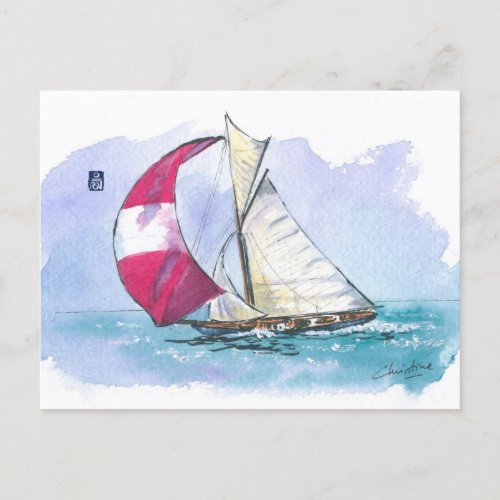 049 Racing Sloop Sailboat Postcard