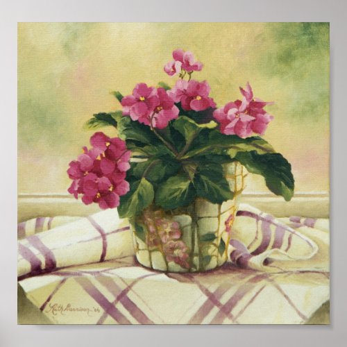0511 African Violets in Mosaic Planter Art Print