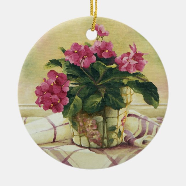 0511 African Violets in Mosaic Planter Ceramic Ornament (Front)