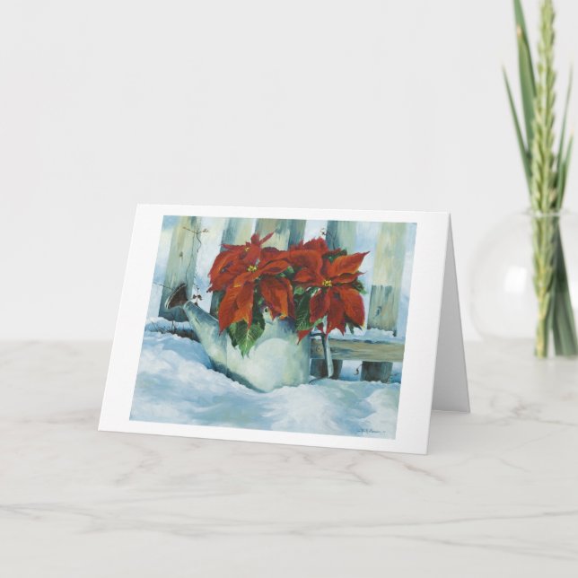 0525 Poinsettia in Watering Can Holiday Card (Front)
