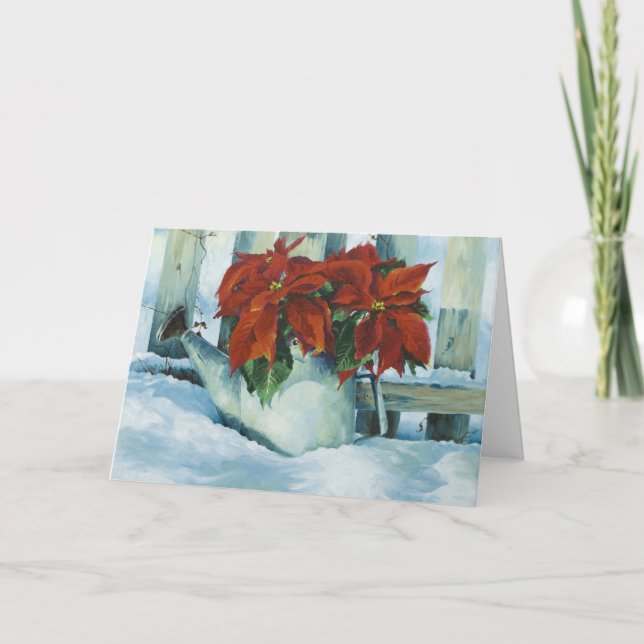 0525 Poinsettia in Watering Can Holiday Card (Front)
