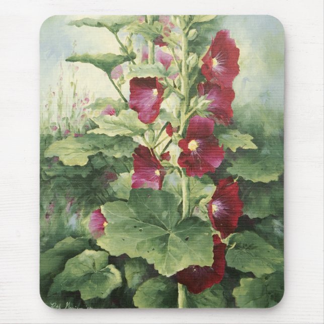 0536 Burgundy Hollyhocks Mousepad (Front)
