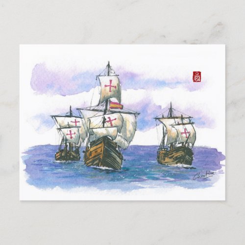 057 La Nina La Pinta The Santa Maria Sailboats Postcard