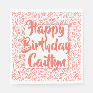 05 Birthday Number Pattern Scallops Coral/White Napkins