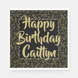 05 Birthday Number Pattern Scallops Gold/Black Napkins