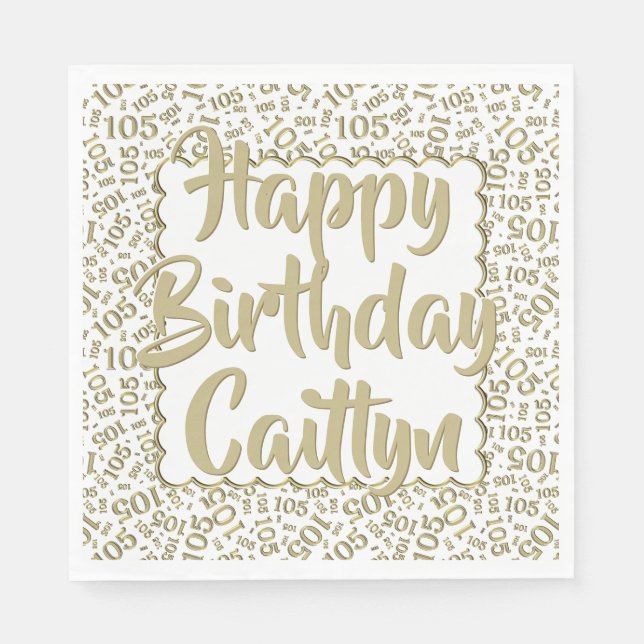 05 Birthday Number Pattern Scallops Gold/White Napkins (Front)