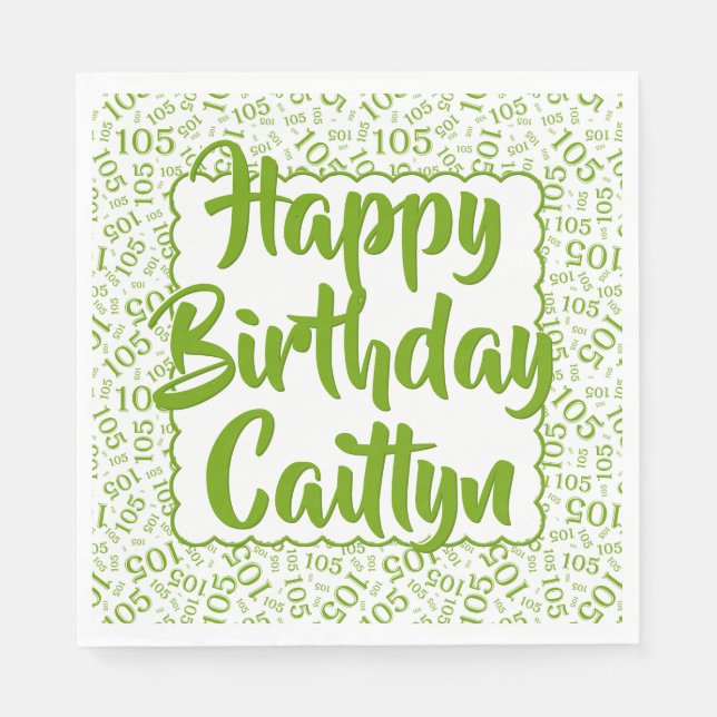 05 Birthday Number Pattern Scallops Green/White Napkins (Front)