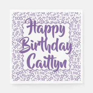 05 Birthday Number Pattern Scallops Purple/White Napkins