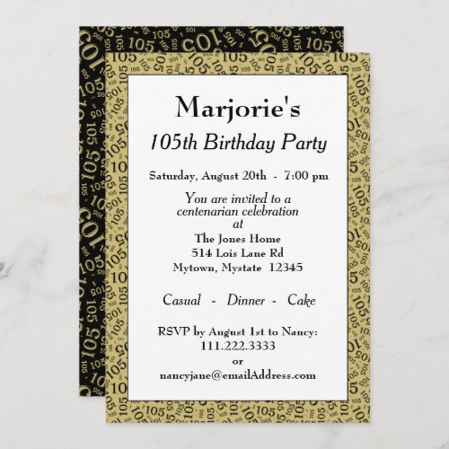 05th Birthday Party BlackGold Number Pattern Invitation