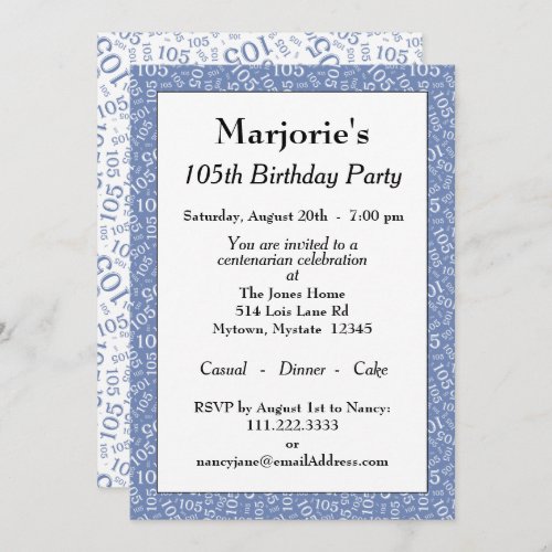 05th Birthday Party BlueWhite Number Pattern Invitation