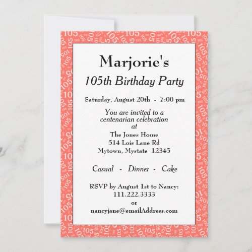 05th Birthday Party CoralWhite Number Pattern Invitation