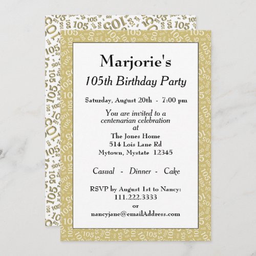 05th Birthday Party GoldWhite Number Pattern Invitation