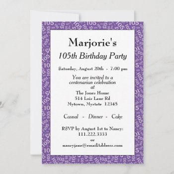 05th Birthday Party Purple/white Number Pattern Invitation by NancyTrippPhotoGifts at Zazzle