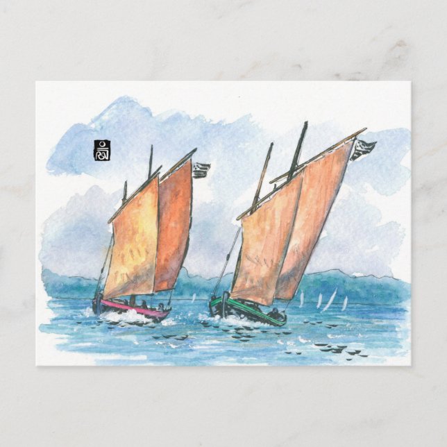 (061) Two Sinagots Sailboats Postcard (Front)