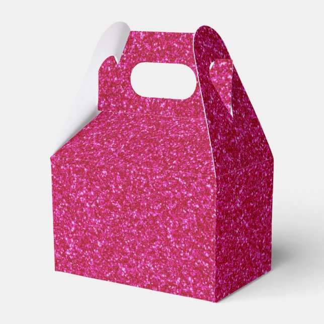 07 Hot Pink Glitter Print Sparkles Gable Favor Boxes (Front Side)