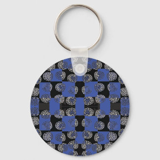 083 Flowers On Checkerboard Blue_Panel.ai Keychain