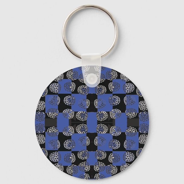 083 Flowers On Checkerboard Blue_Panel.ai Keychain (Front)