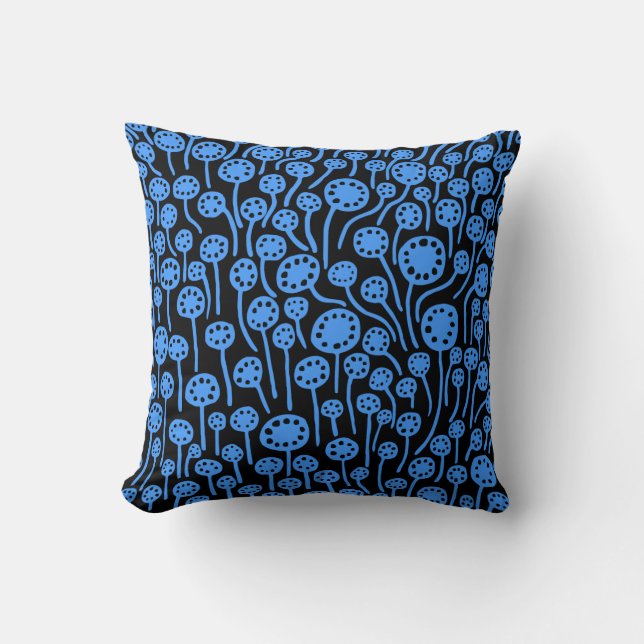 090512 - Baby Blue on Black Throw Pillow (Front)
