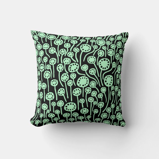 090512 - Ghost Green on Black Throw Pillow (Front)