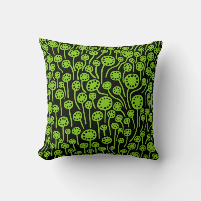 090512 - Martian Green on Black Throw Pillow (Front)
