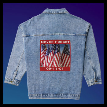 09-11-01 Never Forget American Flag Red White Blue Denim Jacket by SocolikCardShop at Zazzle