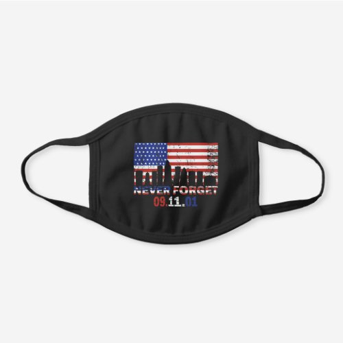 09 11 01 Never Forget USA Flag New York Skyline Black Cotton Face Mask