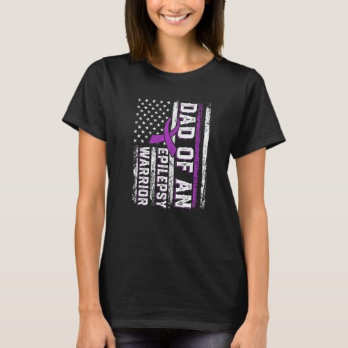0 Dad of a Warrior Epilepsy Purple Ribbon Support  T-Shirt