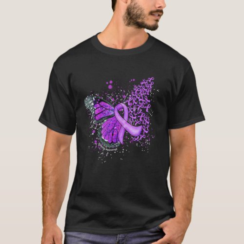 0 Dripping Butterfly Purple Ribbon Epilepsy Awaren T-Shirt