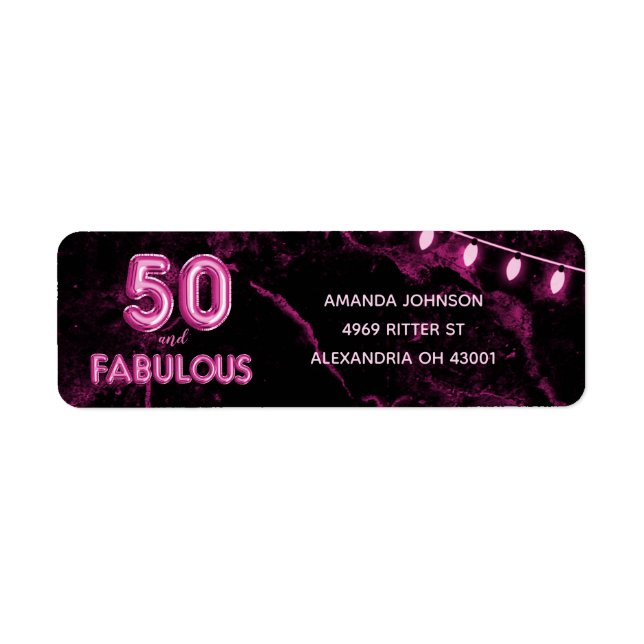 0 & Fabulous Pink & Black 50th Birthday Label (Front)