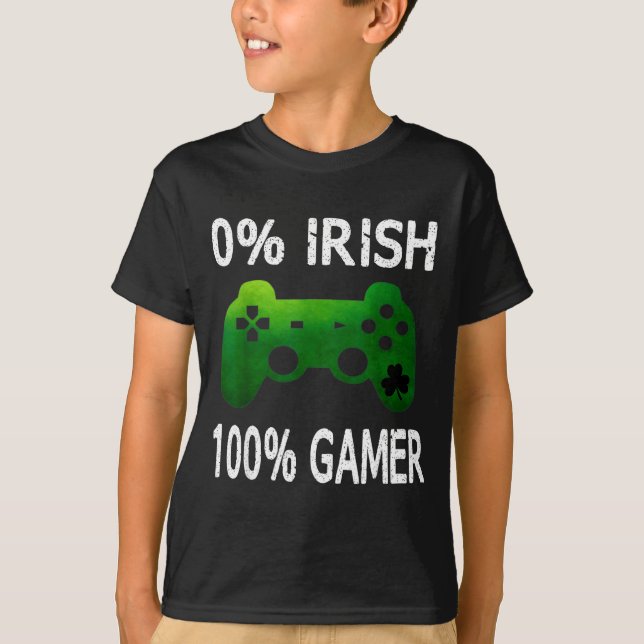 0% Irish 100% Gamer Funny St Patricks Day Video Ga T-Shirt (Front)