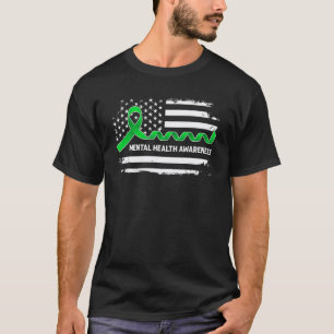 0 Mental Health Awareness American Flag Green Rib T-Shirt