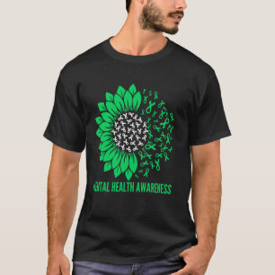 0 Mental Health Awareness Sunfower Ribbon Green T-Shirt