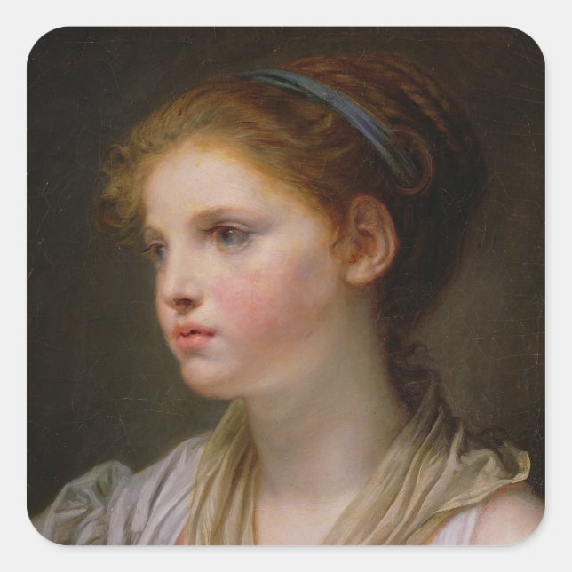 0irl with a Blue Ribbon Square Sticker (Front)