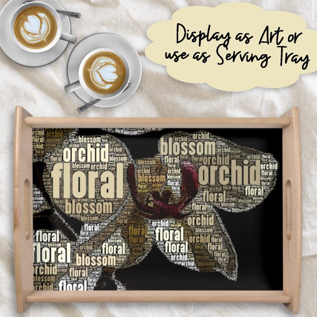 0rchid Floral Blossom Word Cloud Black Background Serving Tray (Creator Uploaded)